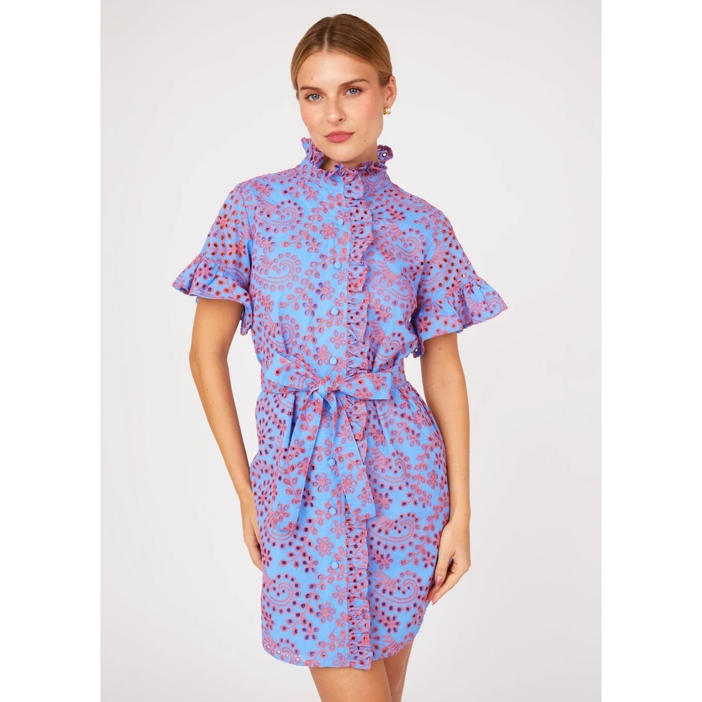 Abbey Glass Katie Dress Blue and Pink Jasmine Eyelet Size XS